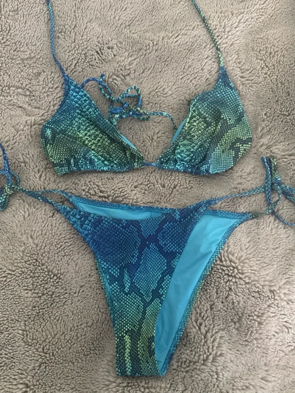 SKIMS Blue Snake-Print Triangle Bikini Set